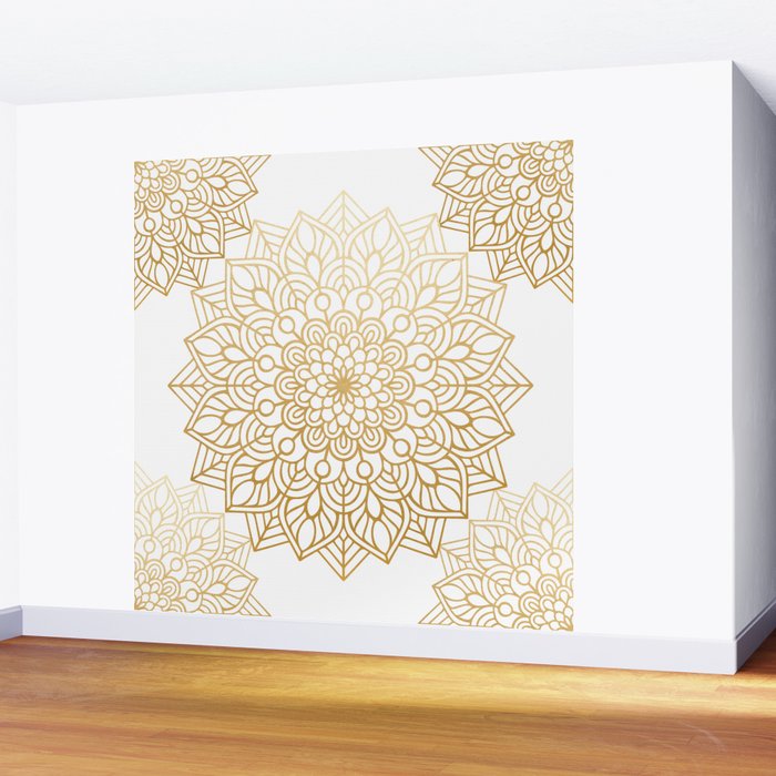 Beautiful White & Gold Mandala Pattern Wall Mural Gallery Image 2