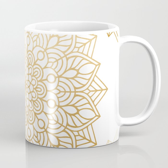 Beautiful White & Gold Mandala Pattern Coffee Mug Gallery Image 1