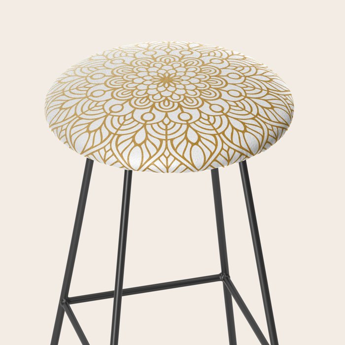 Beautiful White & Gold Mandala Pattern Stool Gallery Image 2