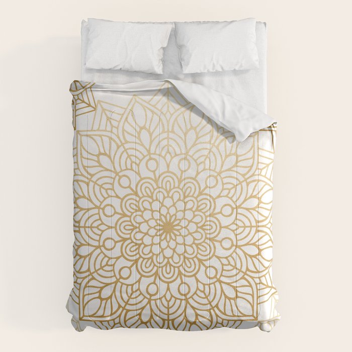 Beautiful White & Gold Mandala Pattern Comforter Gallery Image 1