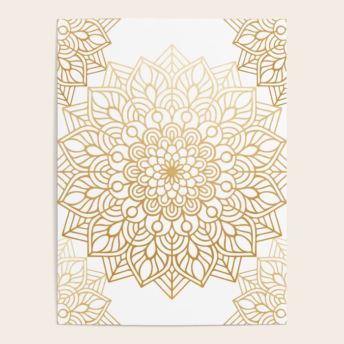 Beautiful White & Gold Mandala Pattern Poster Gallery Image 4