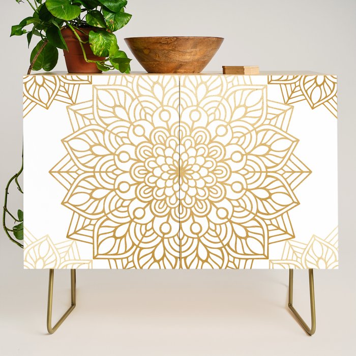 Beautiful White & Gold Mandala Pattern Credenza Gallery Image 1