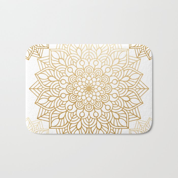 Beautiful White & Gold Mandala Pattern Bath Mat Gallery Image 1