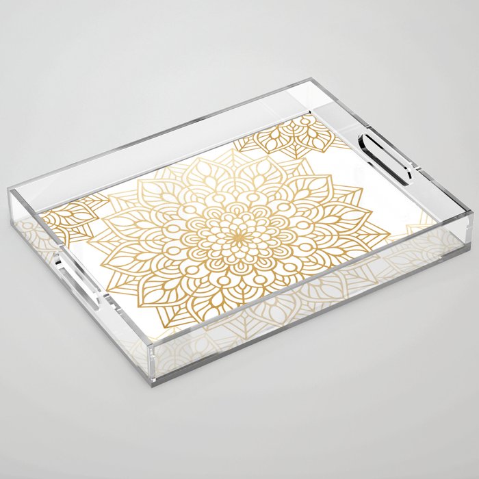Beautiful White & Gold Mandala Pattern Acrylic Tray Gallery Image 1