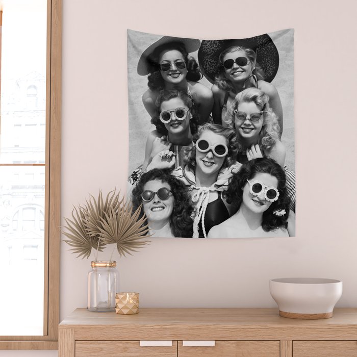 Vintage Girls In Sunglasses Wall Tapestry Gallery Image 2