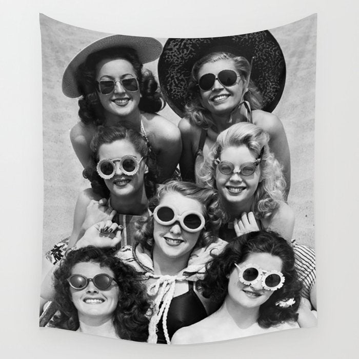 Vintage Girls In Sunglasses Wall Tapestry Gallery Image 1