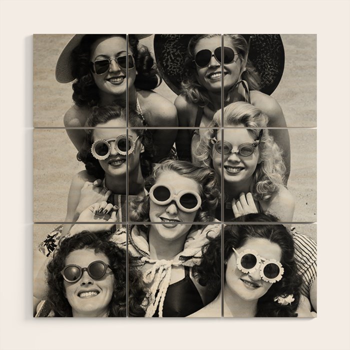 Vintage Girls In Sunglasses Wood Wall Art Gallery Image 1
