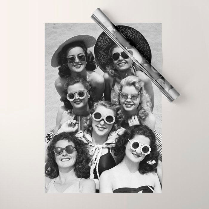 Vintage Girls In Sunglasses Wrapping Paper Gallery Image 1