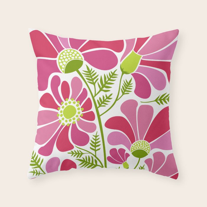 Pink Daisy Flower Illustration Throw Pillow Gallery Image 6