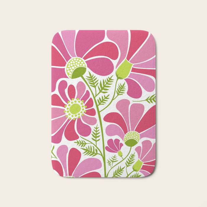 Pink Daisy Flower Illustration Bath Mat Gallery Image 1