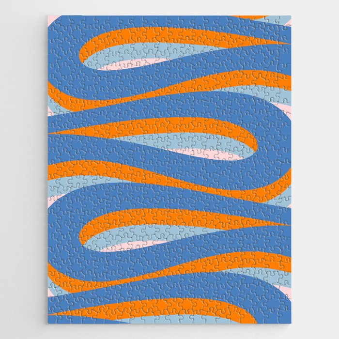 Pop Swirl Wavy Abstract Line Pattern Blue Orange Pink Jigsaw Puzzle Gallery Image 1