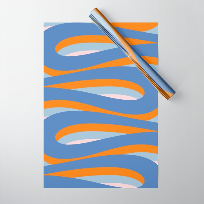 Pop Swirl Wavy Abstract Line Pattern Blue Orange Pink Wrapping Paper Gallery Image 1