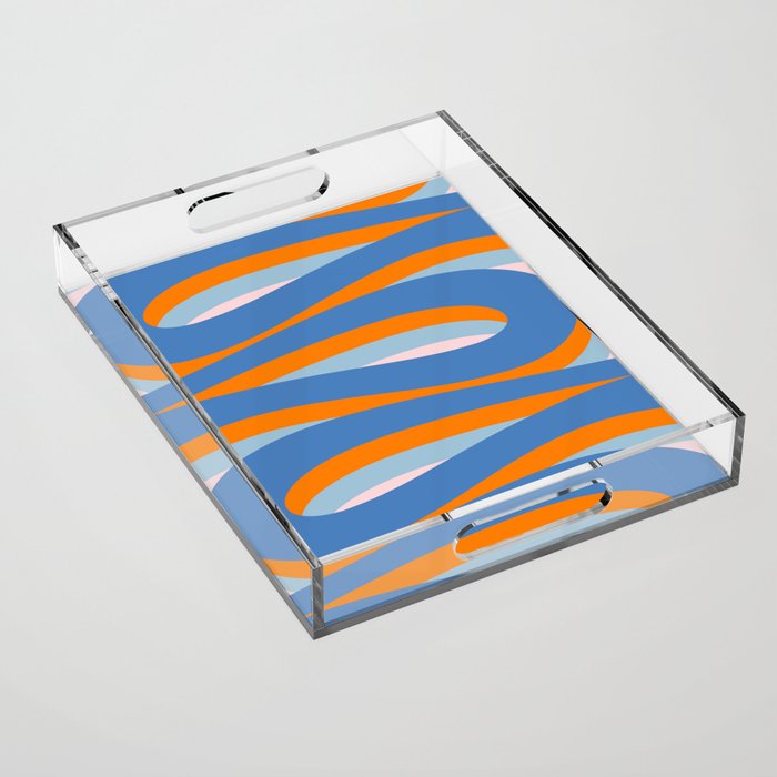 Pop Swirl Wavy Abstract Line Pattern Blue Orange Pink Acrylic Tray Gallery Image 1