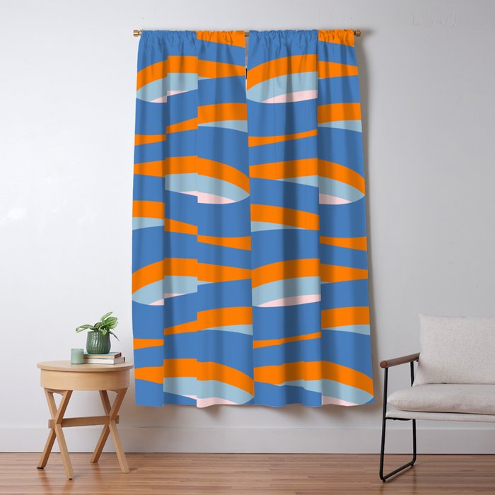 Pop Swirl Wavy Abstract Line Pattern Blue Orange Pink Window Curtain Gallery Image 5