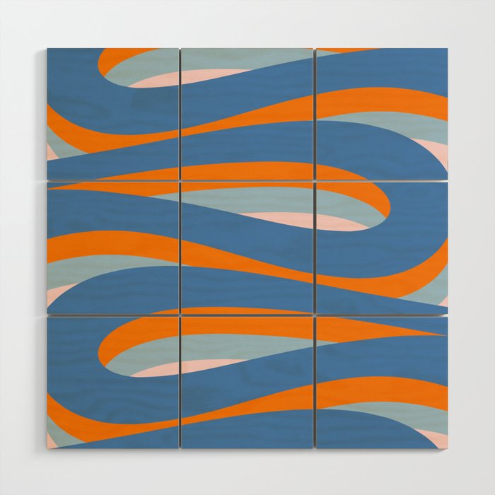 Pop Swirl Wavy Abstract Line Pattern Blue Orange Pink Wood Wall Art Gallery Image 1