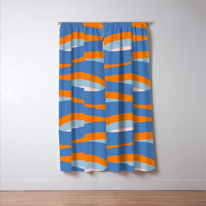 Pop Swirl Wavy Abstract Line Pattern Blue Orange Pink Window Curtain Gallery Image 3