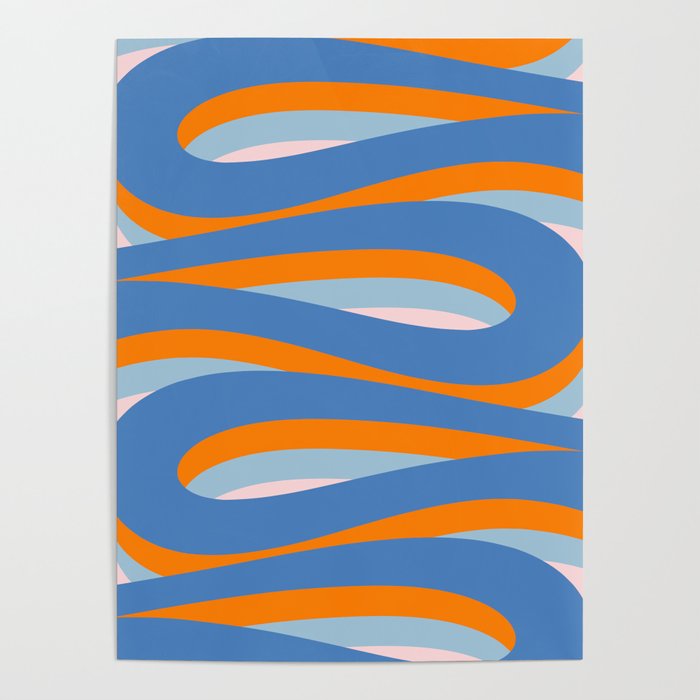 Pop Swirl Wavy Abstract Line Pattern Blue Orange Pink Poster Gallery Image 1