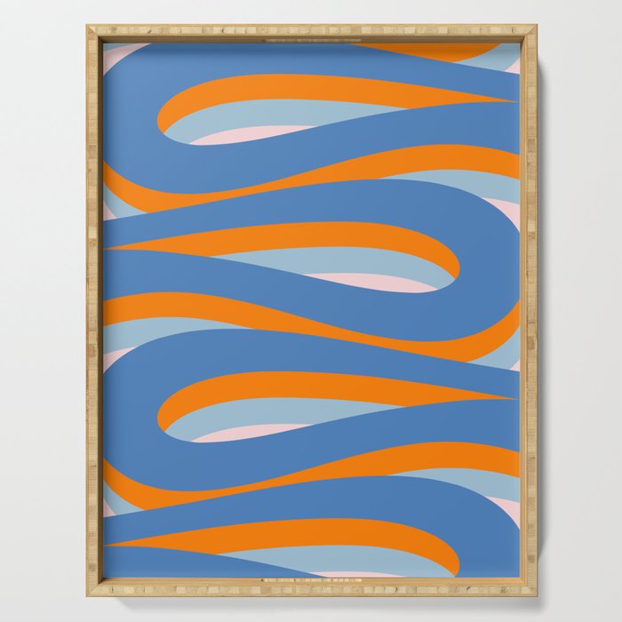 Pop Swirl Wavy Abstract Line Pattern Blue Orange Pink Serving Tray Gallery Image 1