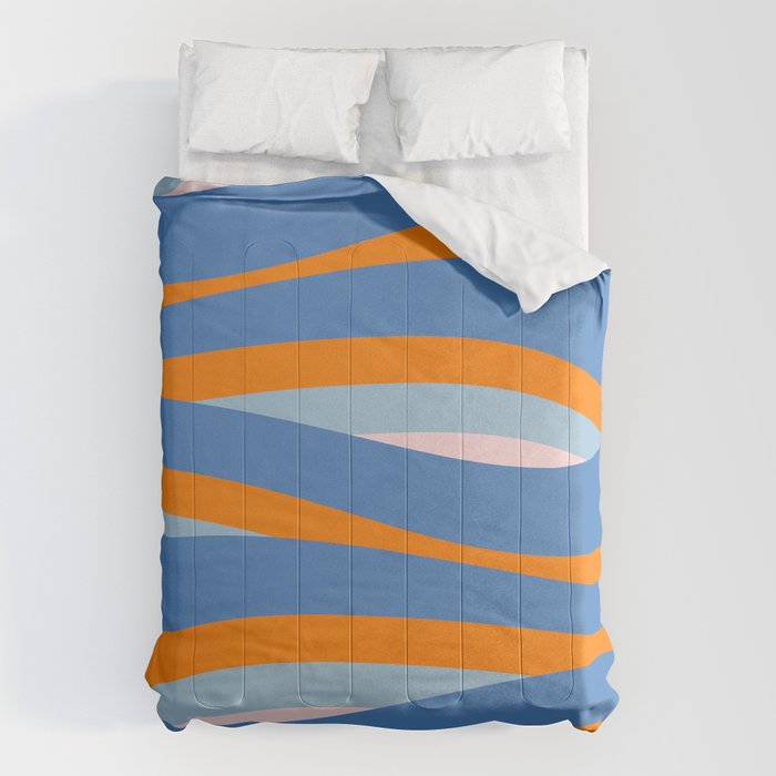Pop Swirl Wavy Abstract Line Pattern Blue Orange Pink Comforter Gallery Image 1
