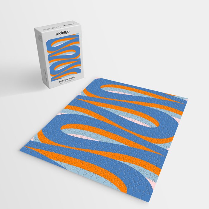 Pop Swirl Wavy Abstract Line Pattern Blue Orange Pink Jigsaw Puzzle Gallery Image 2