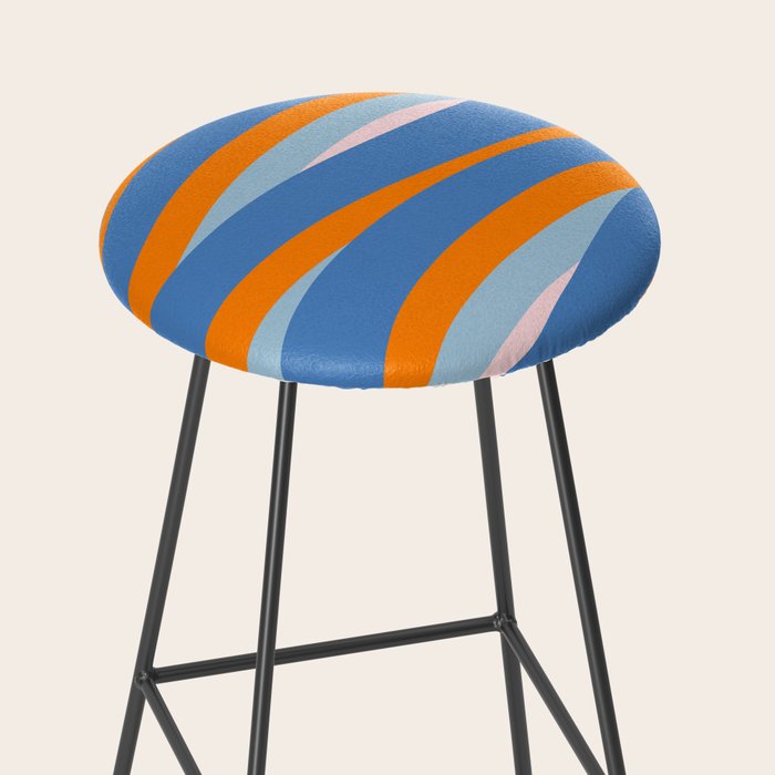 Pop Swirl Wavy Abstract Line Pattern Blue Orange Pink Stool Gallery Image 2
