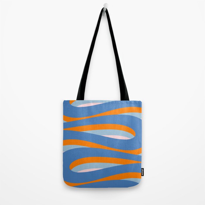 Pop Swirl Wavy Abstract Line Pattern Blue Orange Pink Tote Bag Gallery Image 2