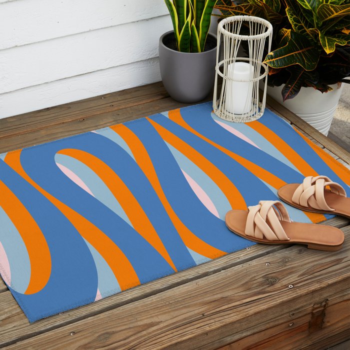 Pop Swirl Wavy Abstract Line Pattern Blue Orange Pink Outdoor Rug Gallery Image 2
