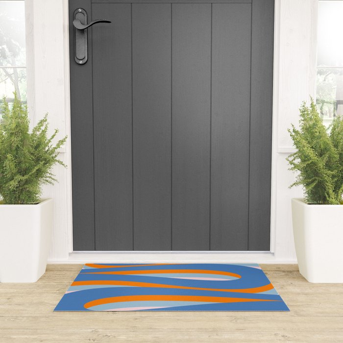 Pop Swirl Wavy Abstract Line Pattern Blue Orange Pink Welcome Mat Gallery Image 3
