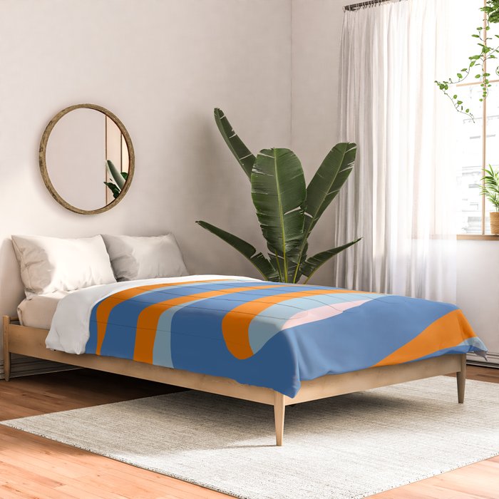 Pop Swirl Wavy Abstract Line Pattern Blue Orange Pink Comforter Gallery Image 2