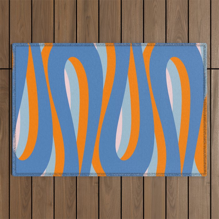 Pop Swirl Wavy Abstract Line Pattern Blue Orange Pink Outdoor Rug Gallery Image 1