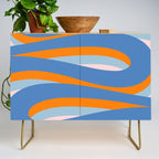 Pop Swirl Wavy Abstract Line Pattern Blue Orange Pink Credenza Gallery Image 1