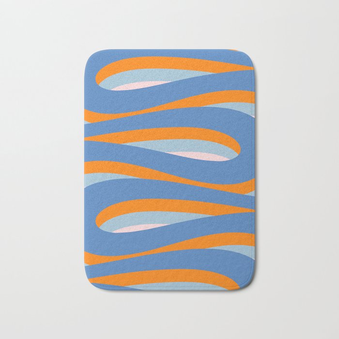 Pop Swirl Wavy Abstract Line Pattern Blue Orange Pink Bath Mat Gallery Image 1