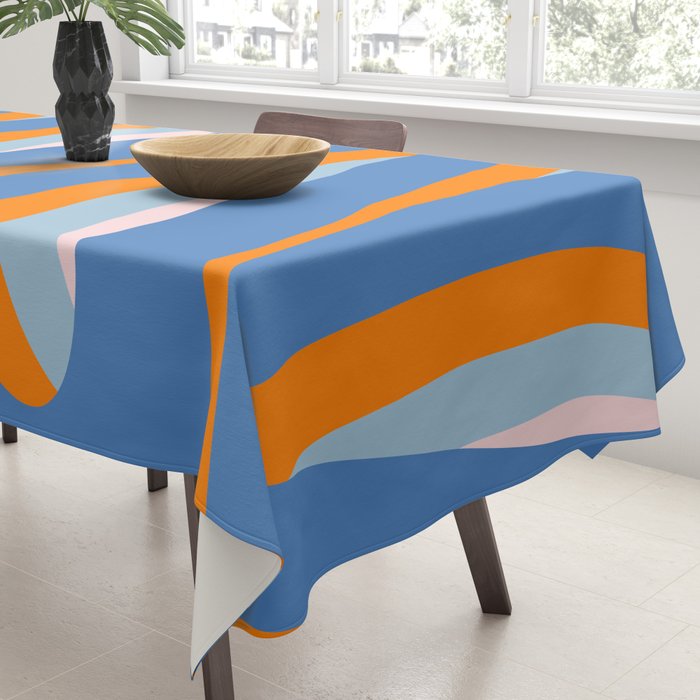 Pop Swirl Wavy Abstract Line Pattern Blue Orange Pink Tablecloth Gallery Image 3