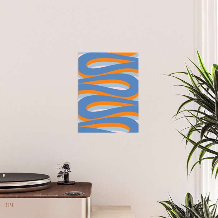 Pop Swirl Wavy Abstract Line Pattern Blue Orange Pink Poster Gallery Image 2