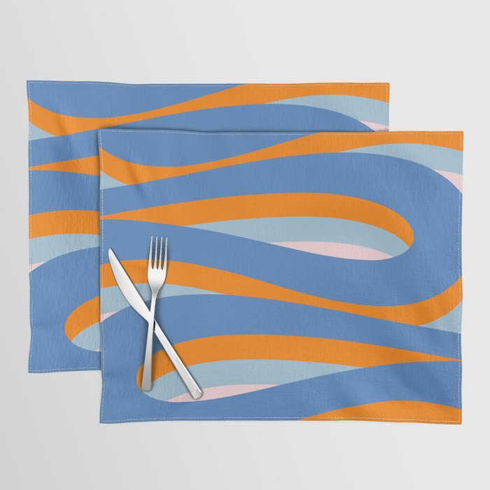 Pop Swirl Wavy Abstract Line Pattern Blue Orange Pink Placemat Gallery Image 1