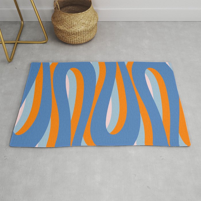 Pop Swirl Wavy Abstract Line Pattern Blue Orange Pink Rug Gallery Image 1