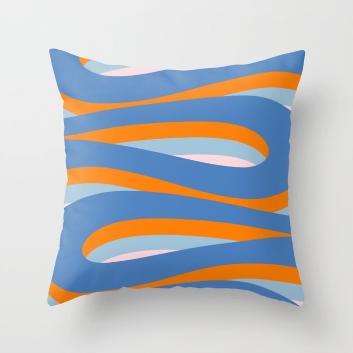 Pop Swirl Wavy Abstract Line Pattern Blue Orange Pink Throw Pillow Gallery Image 1