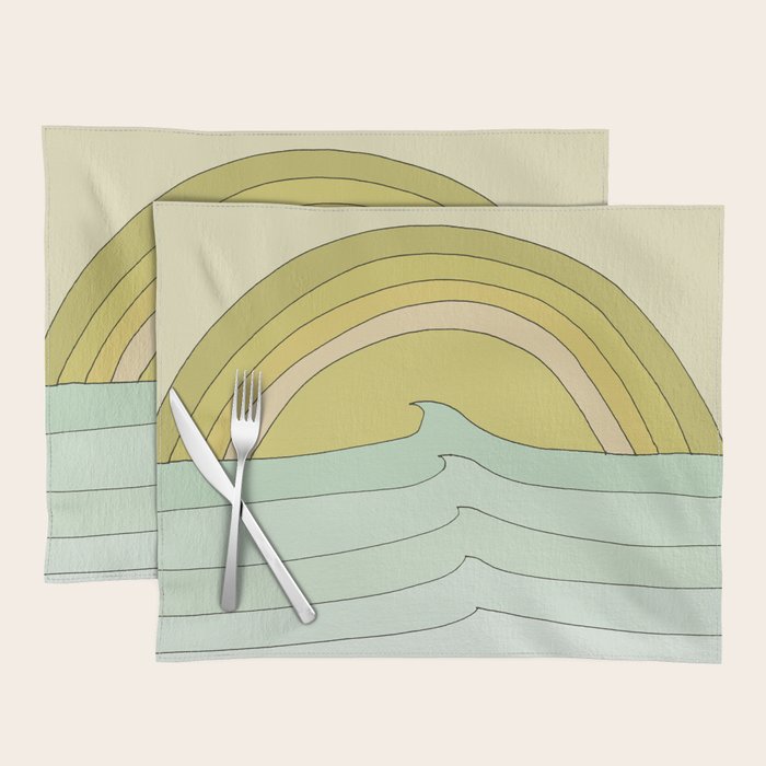 daydreams rainbow waves // retro surf art by surfy birdy Placemat Gallery Image 1