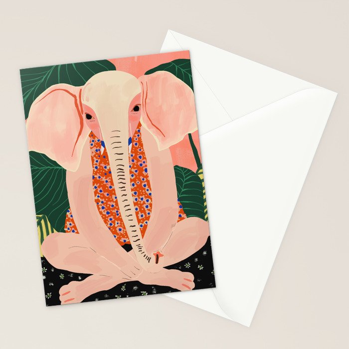 Yoga Meditating Elephant Stationery Card Gallery Image 2