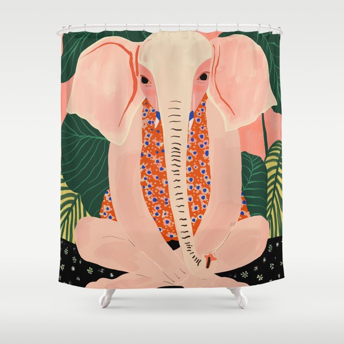 Yoga Meditating Elephant Shower Curtain Gallery Image 1