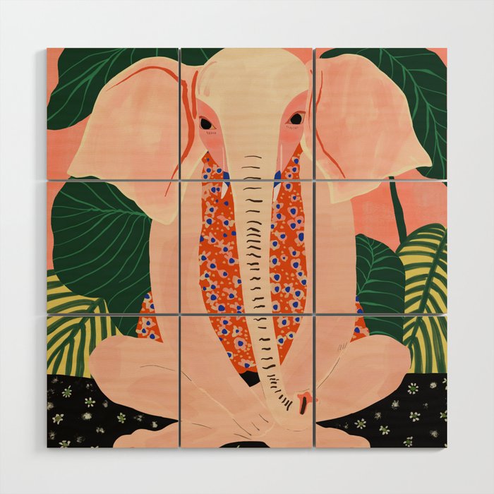 Yoga Meditating Elephant Wood Wall Art Gallery Image 1