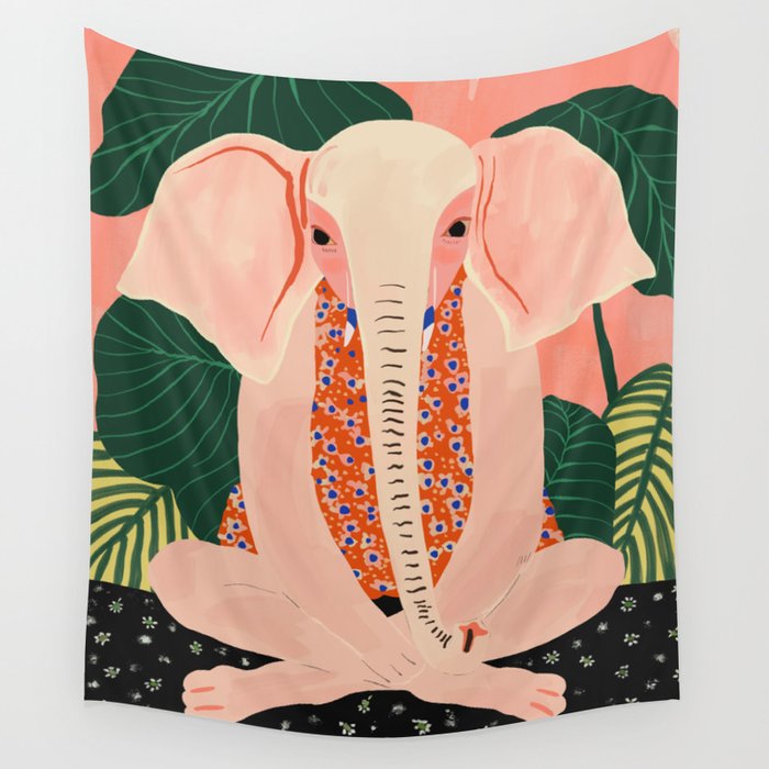 Yoga Meditating Elephant Wall Tapestry Gallery Image 4