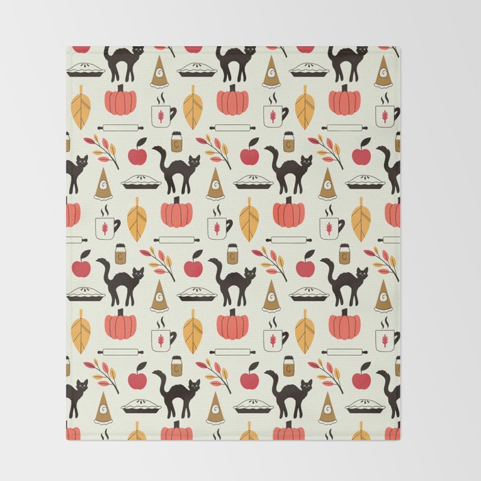 Black Cat Pumpkin Autumn Baking Motif Throw Blanket Gallery Image 2