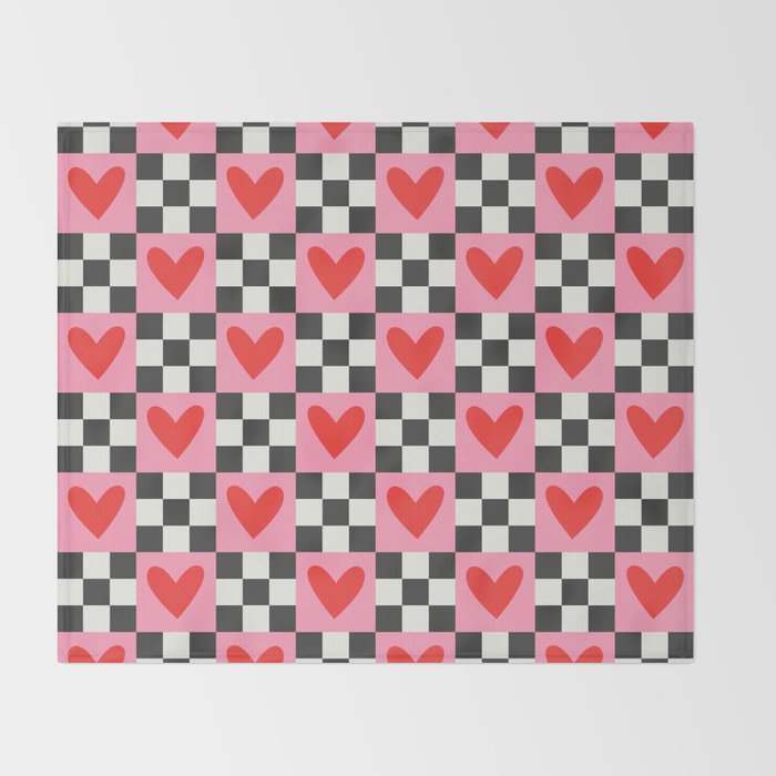 Red love heart checkered pattern Throw Blanket Gallery Image 2
