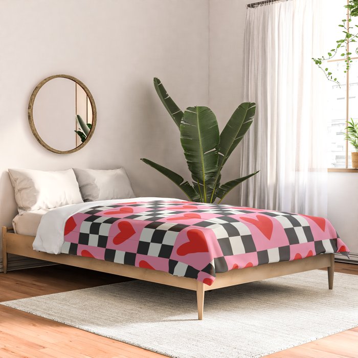 Red love heart checkered pattern Comforter Gallery Image 2