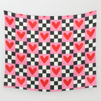 Red love heart checkered pattern Wall Tapestry Gallery Image 4
