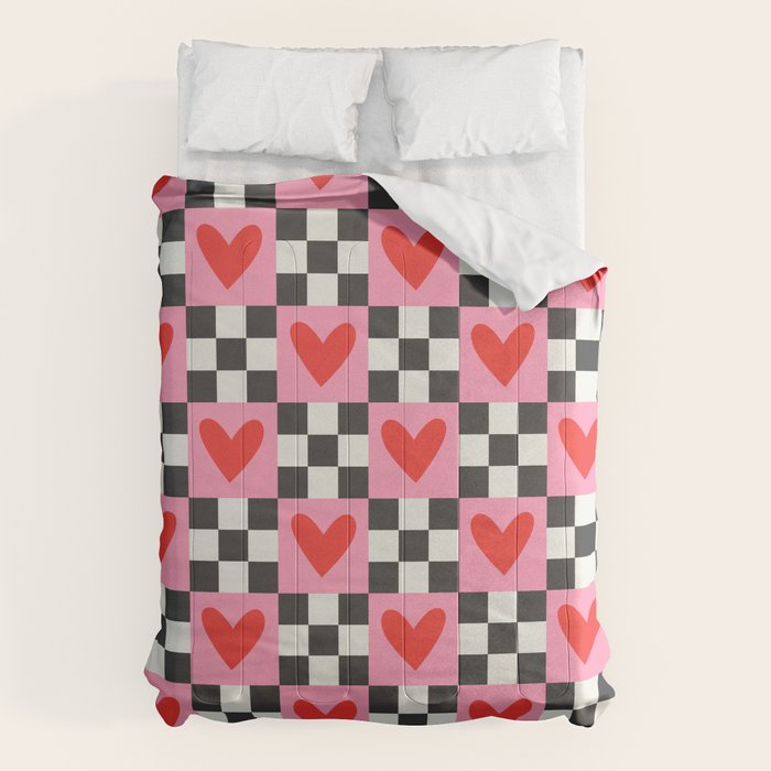 Red love heart checkered pattern Comforter Gallery Image 6