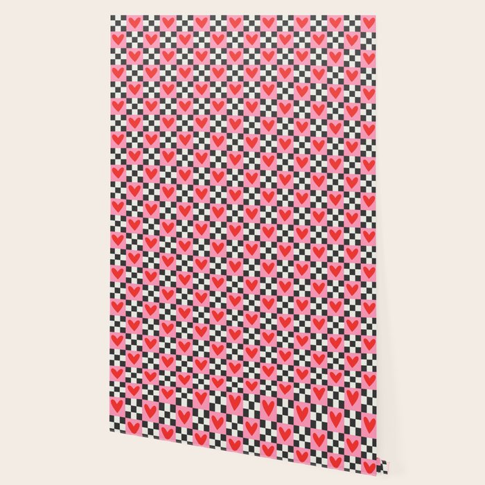 Red love heart checkered pattern Wallpaper Gallery Image 2