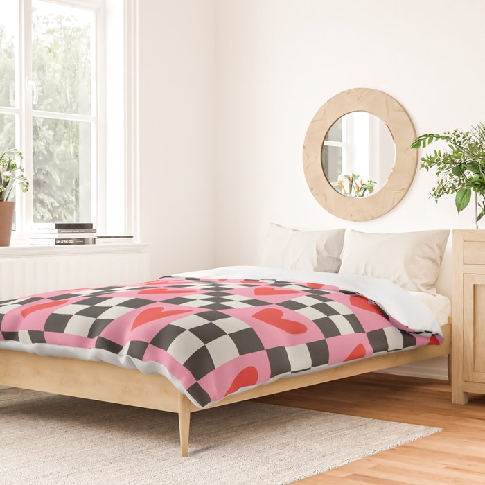 Red love heart checkered pattern Duvet Cover Gallery Image 2