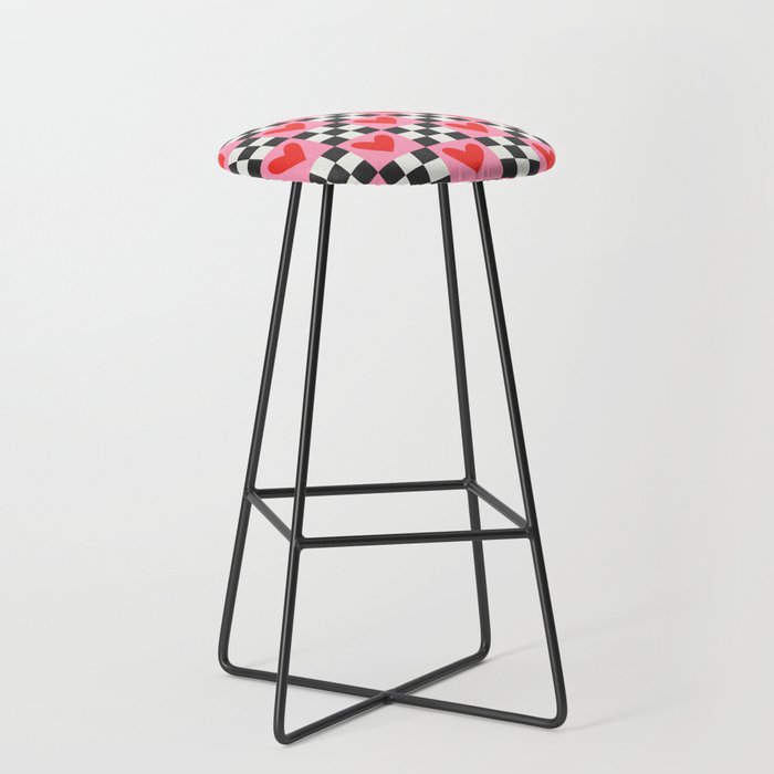 Red love heart checkered pattern Stool Gallery Image 1